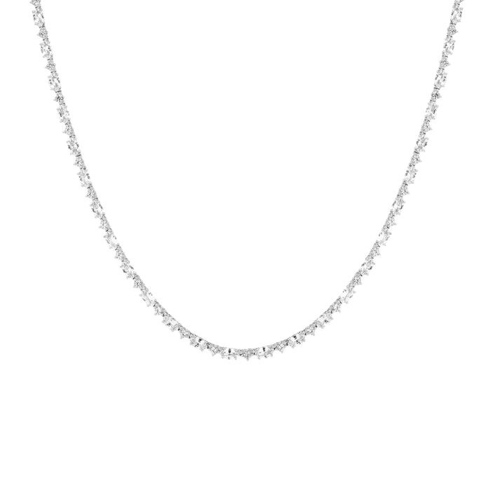 Lab Grown White Sapphire Marquise & Round Tennis Necklace White Gold Vermeil 16in 18in First