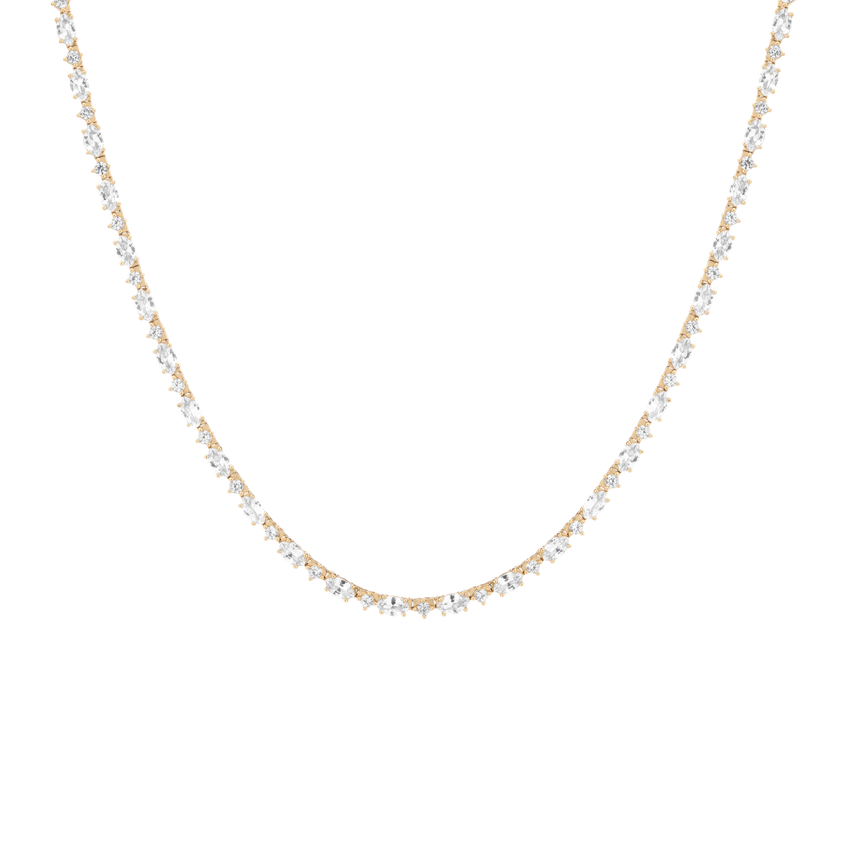 Lab Grown White Sapphire Marquise & Round Tennis Necklace Yellow Gold Vermeil 16in 18in First