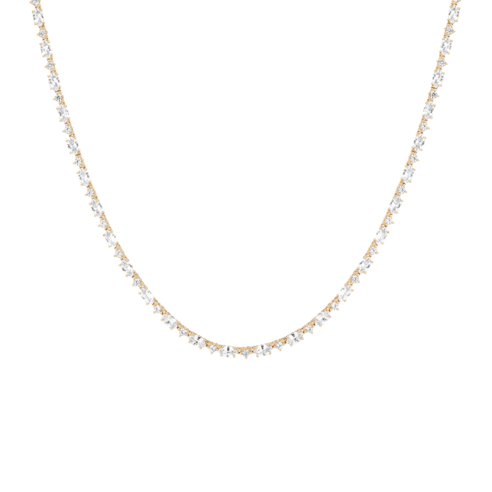 Lab Grown White Sapphire Marquise & Round Tennis Necklace Yellow Gold Vermeil 16in 18in First