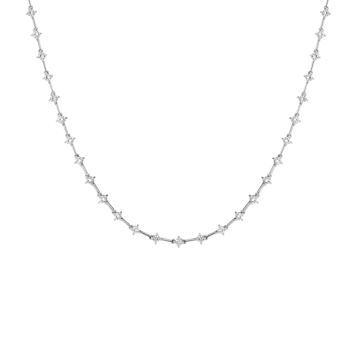 Lab Grown White Sapphire Bar Tennis Necklace White Gold Vermeil 16in First