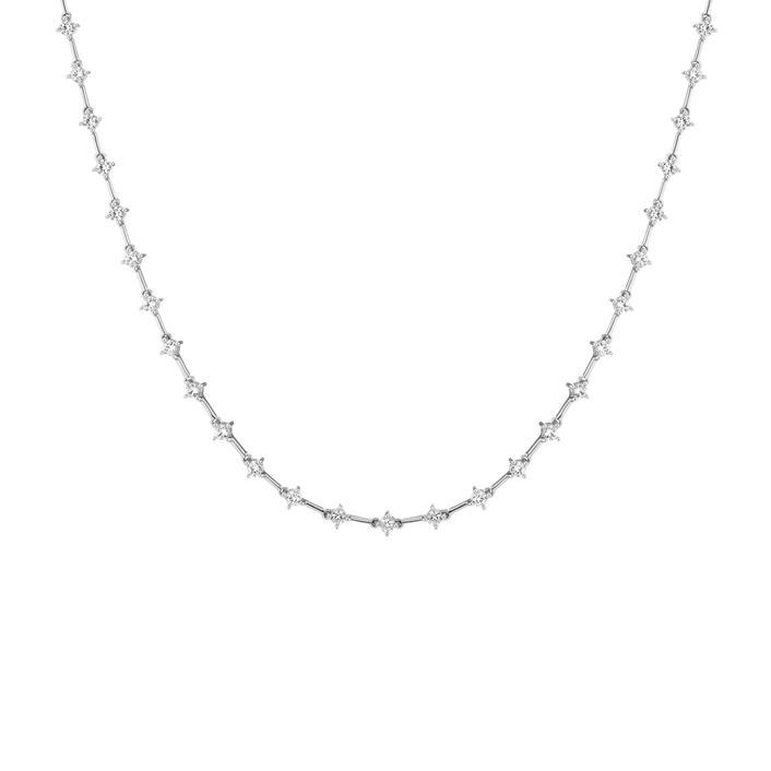 Lab Grown White Sapphire Bar Tennis Necklace White Gold Vermeil 16in First