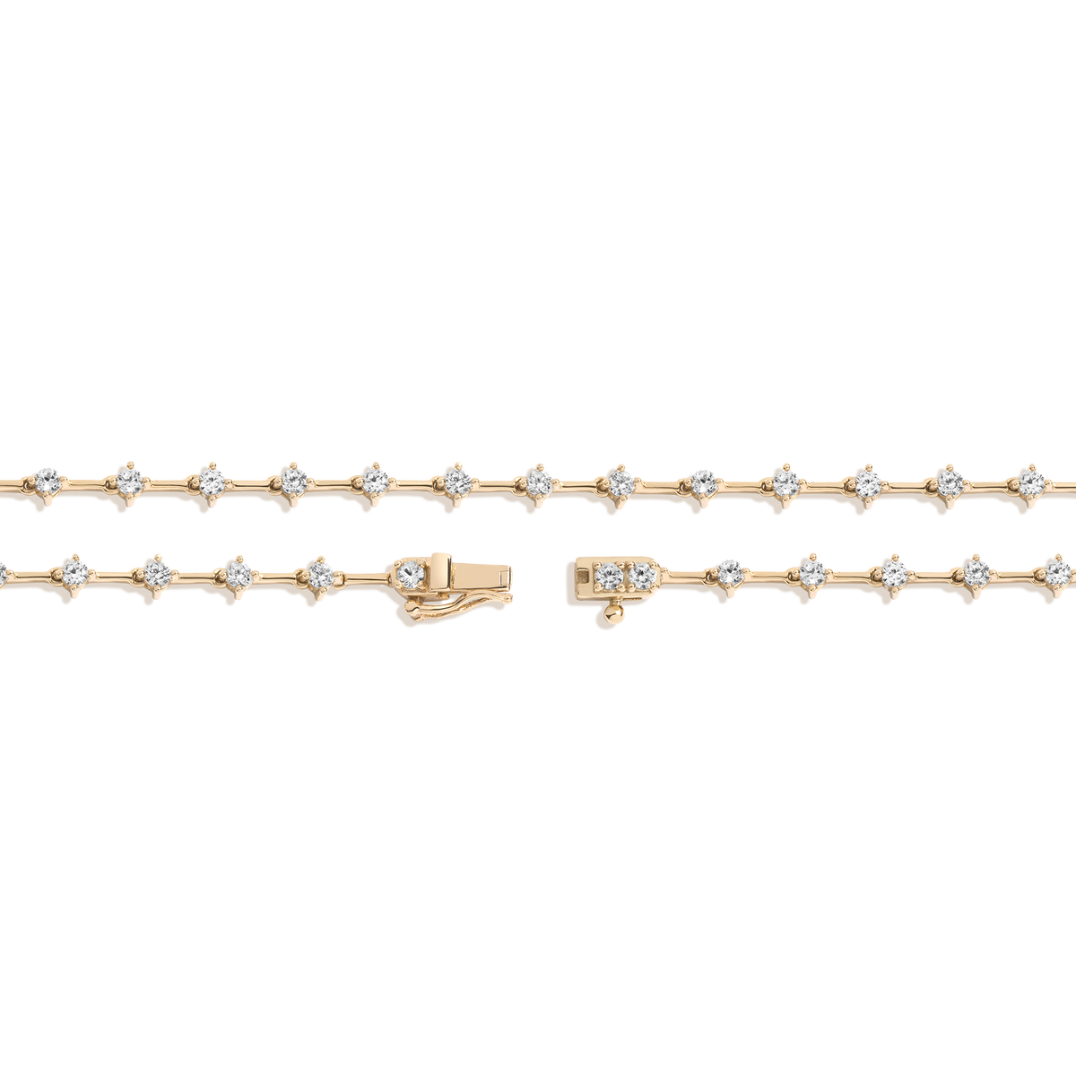 Lab Grown White Sapphire Bar Tennis Necklace Yellow Gold Vermeil 16in
