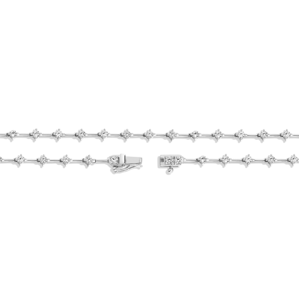 Lab Grown White Sapphire Bar Tennis Necklace White Gold Vermeil 16in