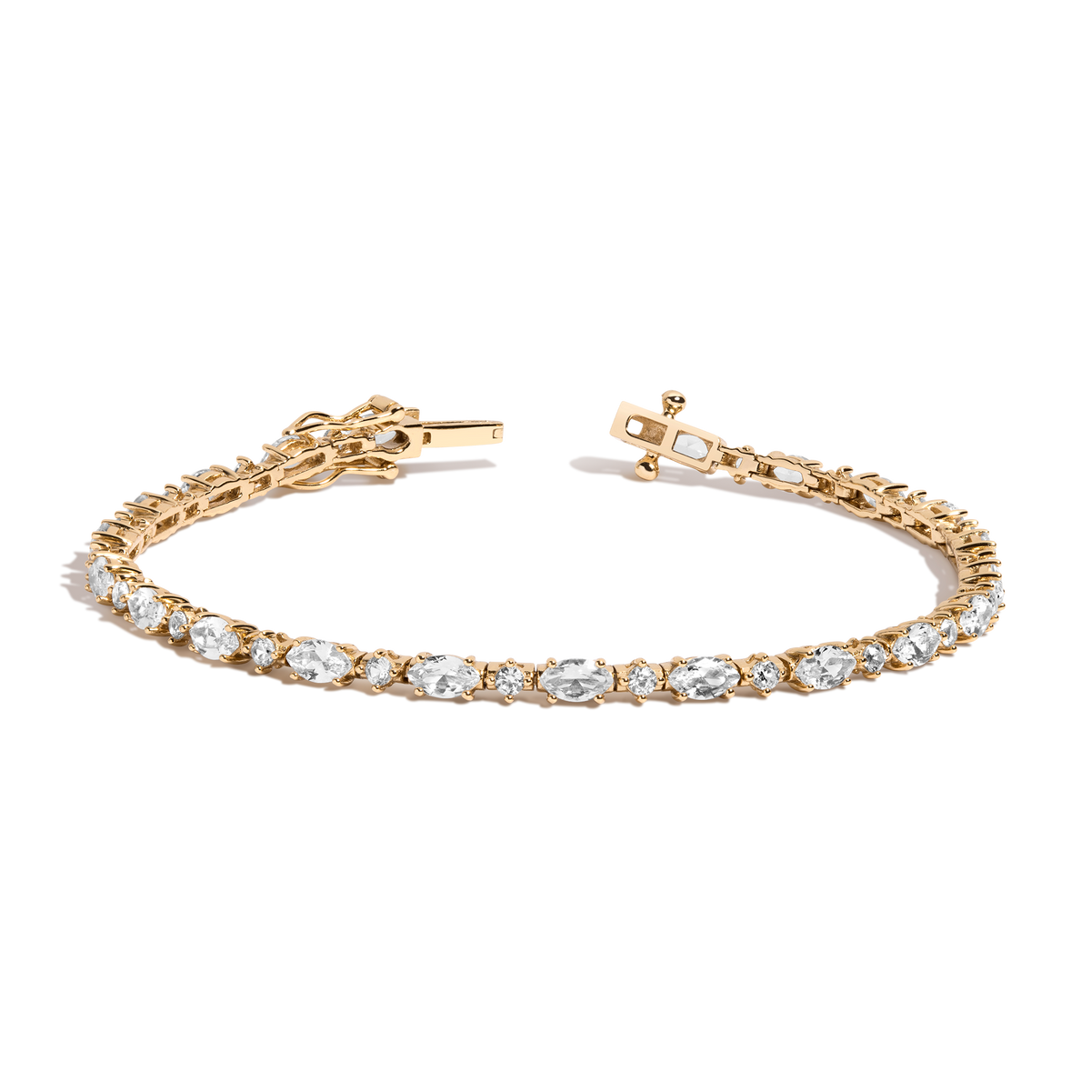 Lab Grown White Sapphire Marquise & Round Tennis Bracelet Yellow Gold Vermeil 6in 6.5in 7in 7.5in First