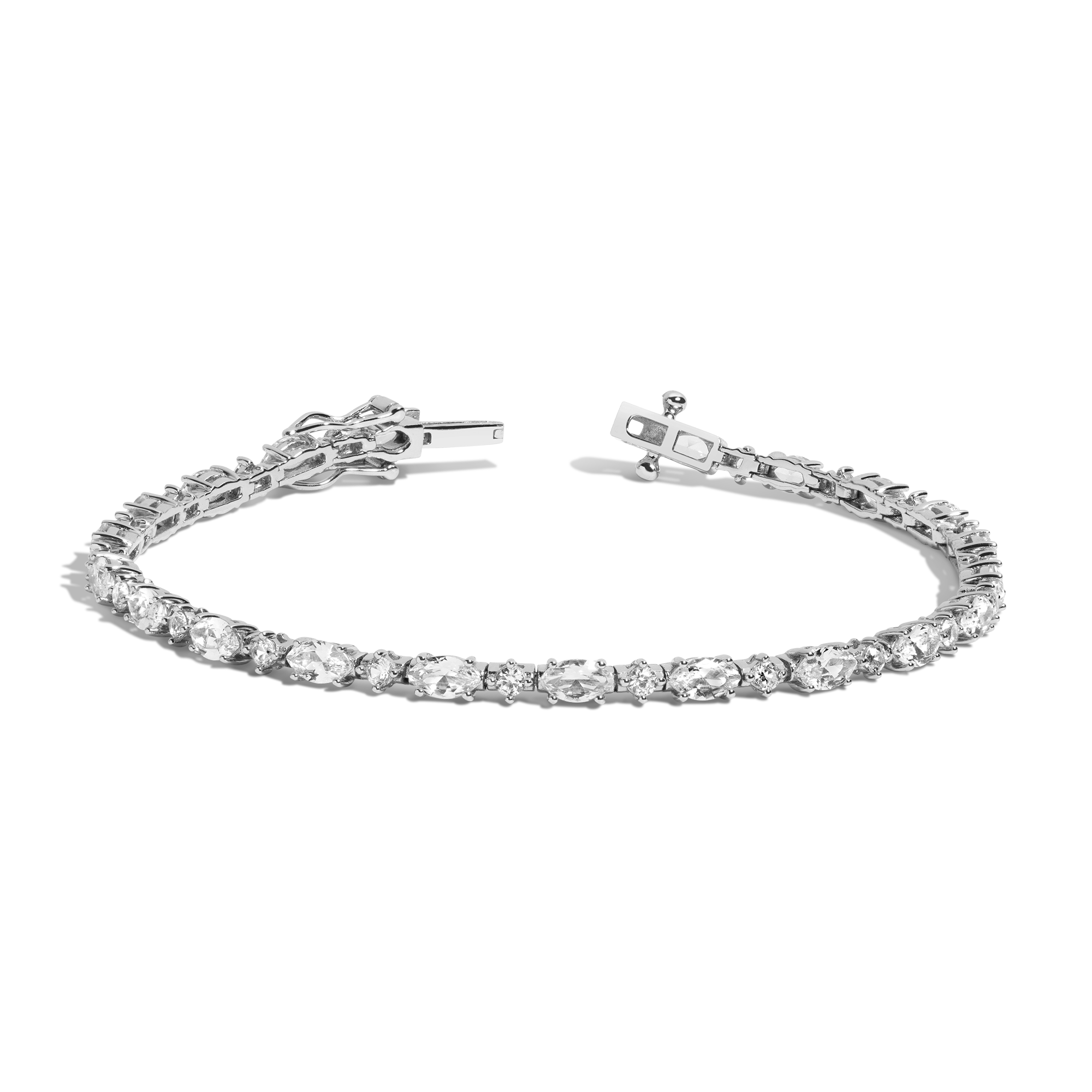 Lab Grown White Sapphire Marquise & Round Tennis Bracelet