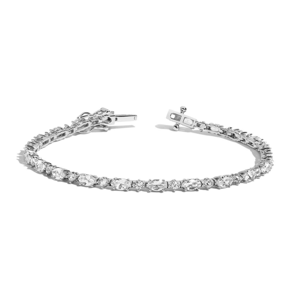 Lab Grown White Sapphire Marquise & Round Tennis Bracelet White Gold Vermeil 6in 6.5in 7in 7.5in First