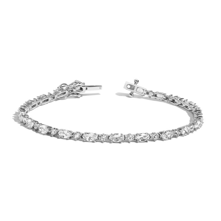 Lab Grown White Sapphire Marquise & Round Tennis Bracelet