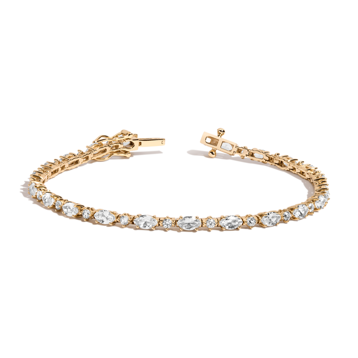 Lab Grown White Sapphire Marquise & Round Tennis Bracelet Yellow Gold Vermeil 6in 6.5in 7in 7.5in First