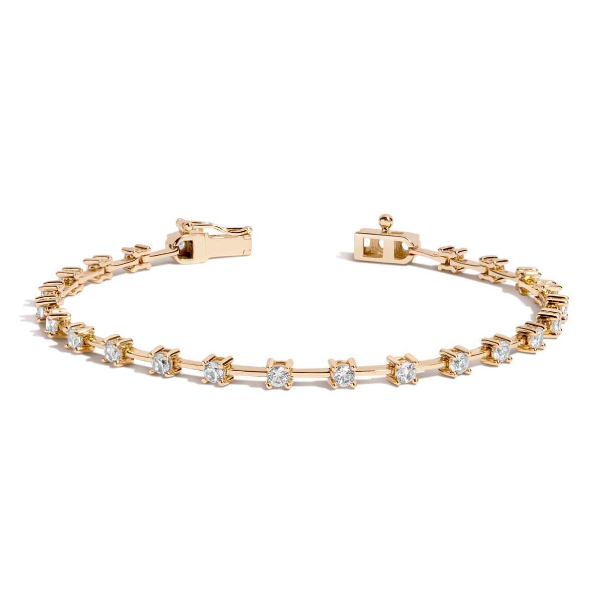 Lab Grown White Sapphire Bar Tennis Bracelet Yellow Gold Vermeil 6in 6.5in 7in 7.5in First