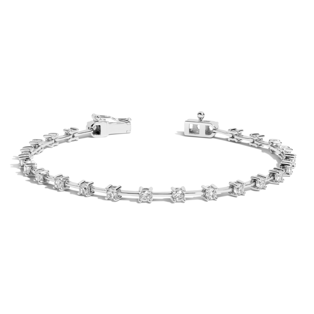 Lab Grown White Sapphire Bar Tennis Bracelet White Gold Vermeil 6in 6.5in 7in 7.5in First