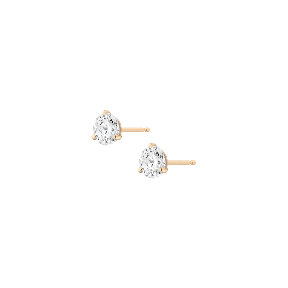 Lab Grown Diamond Three Prong Martini Stud Earrings 14k Yellow Gold Single Pair 2ct