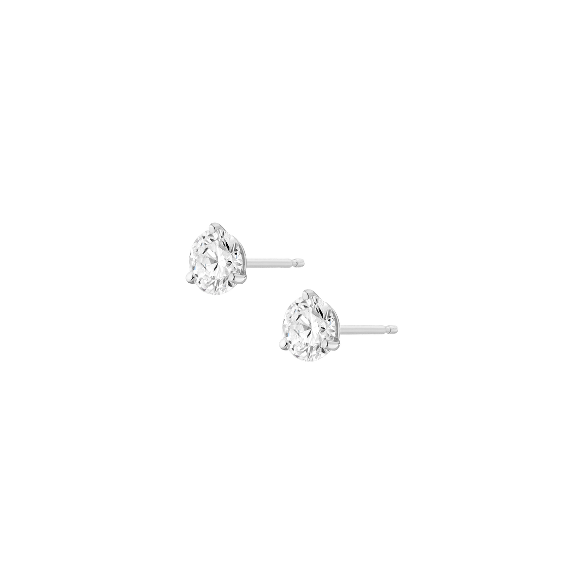 Lab Grown Diamond Three Prong Martini Stud Earrings 14k White Gold Single Pair 2ct