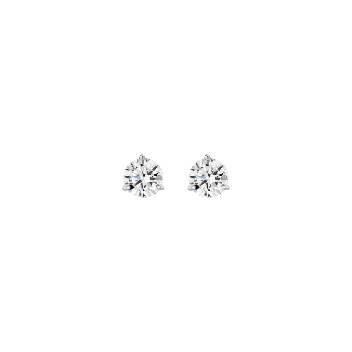 Lab Grown Diamond Three Prong Martini Stud Earrings 14k White Gold Single Pair 2ct First