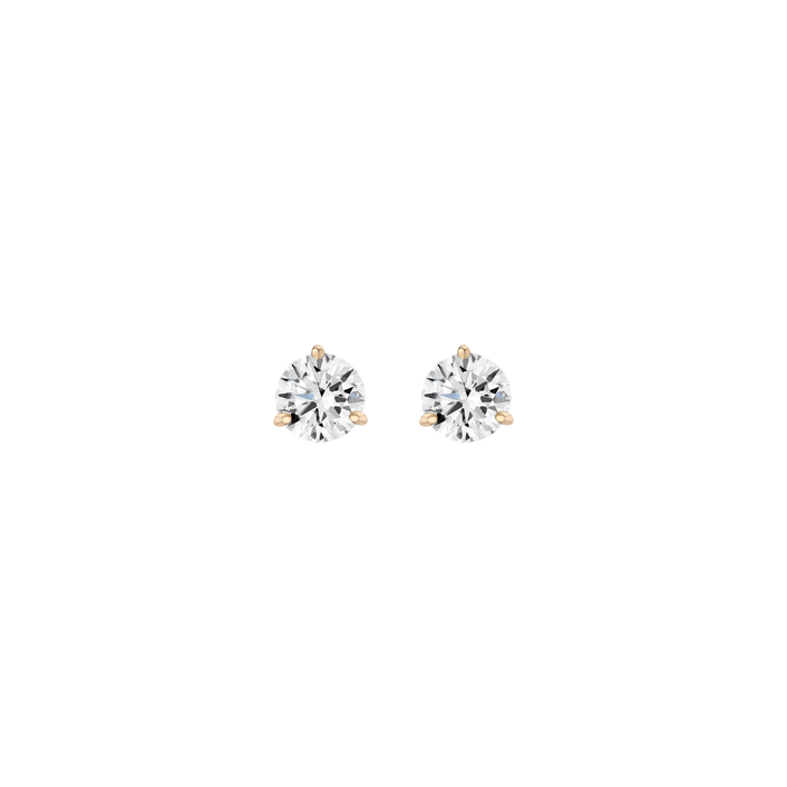 Lab Grown Diamond Three Prong Martini Stud Earrings 14k Yellow Gold Single Pair 2ct First