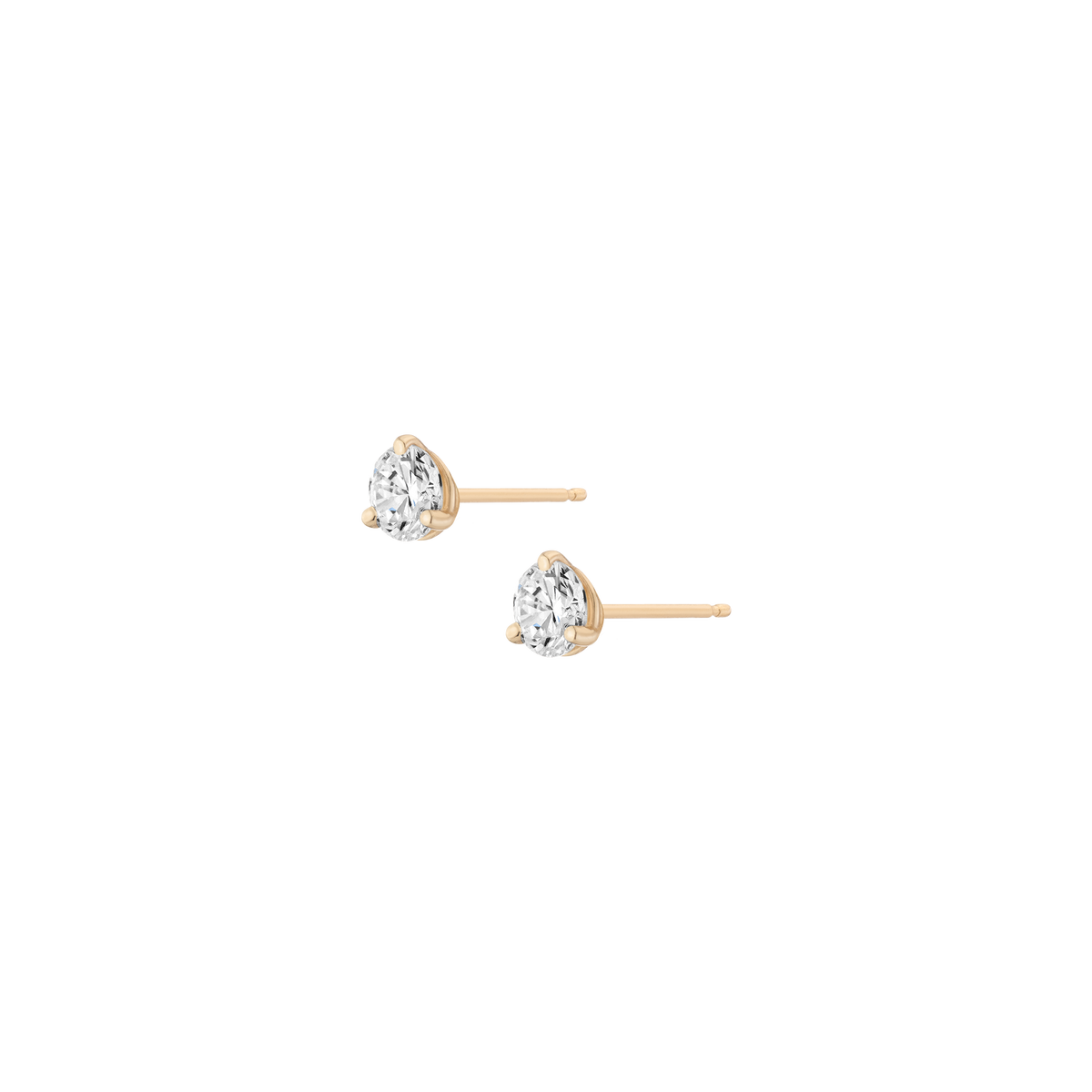 Lab Grown Diamond Three Prong Martini Stud Earrings 14k Yellow Gold Single Pair 1ct