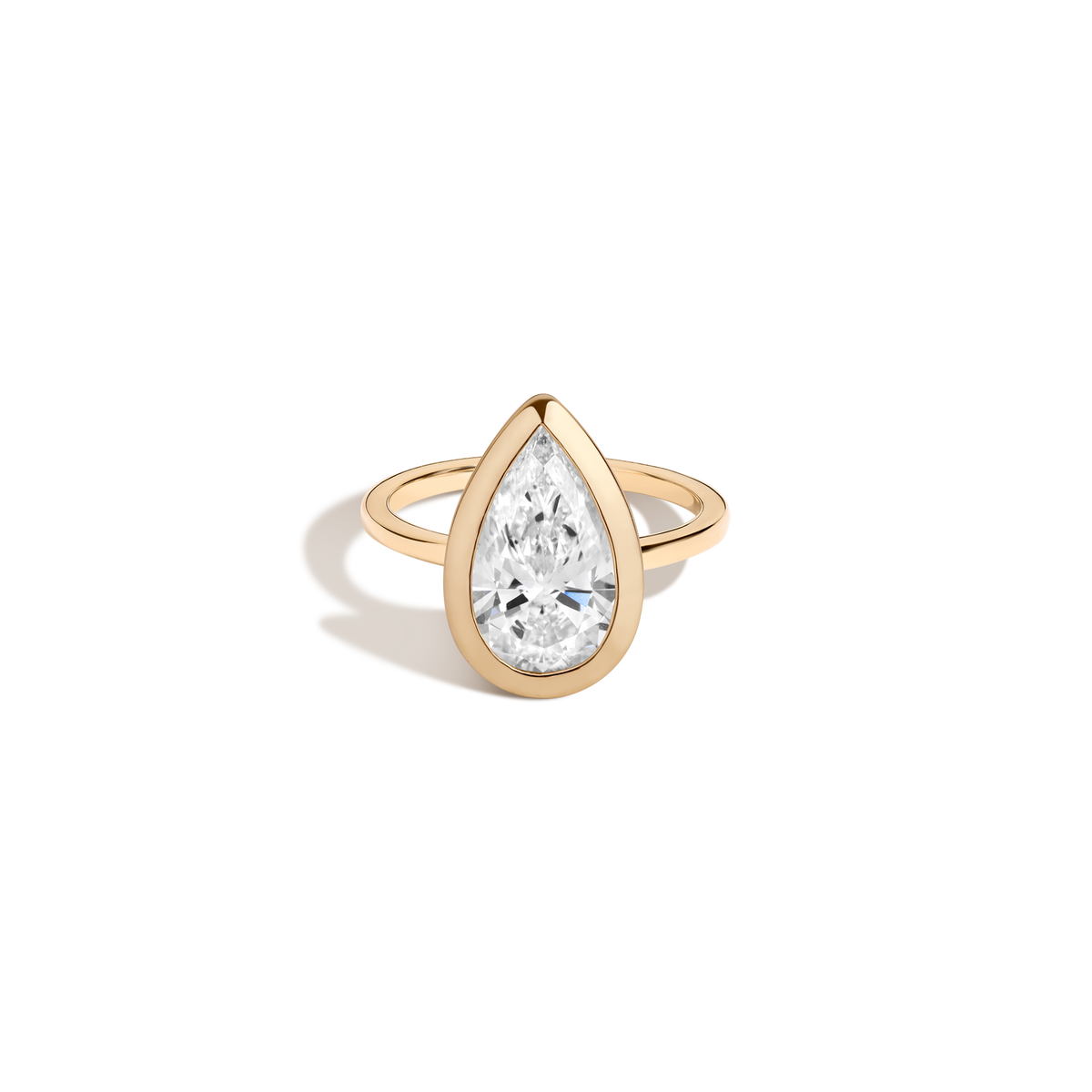 3ct Pear Lab Grown Diamond Bezel Ring 14k 18k Yellow Gold First