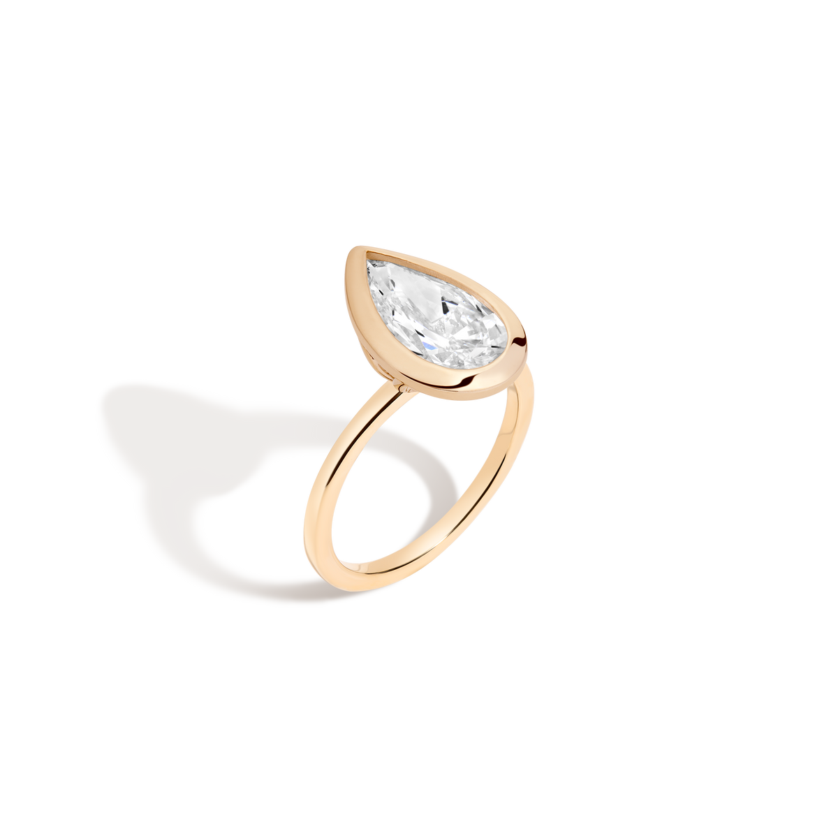 3ct Pear Lab Grown Diamond Bezel Ring 14k 18k Yellow Gold 