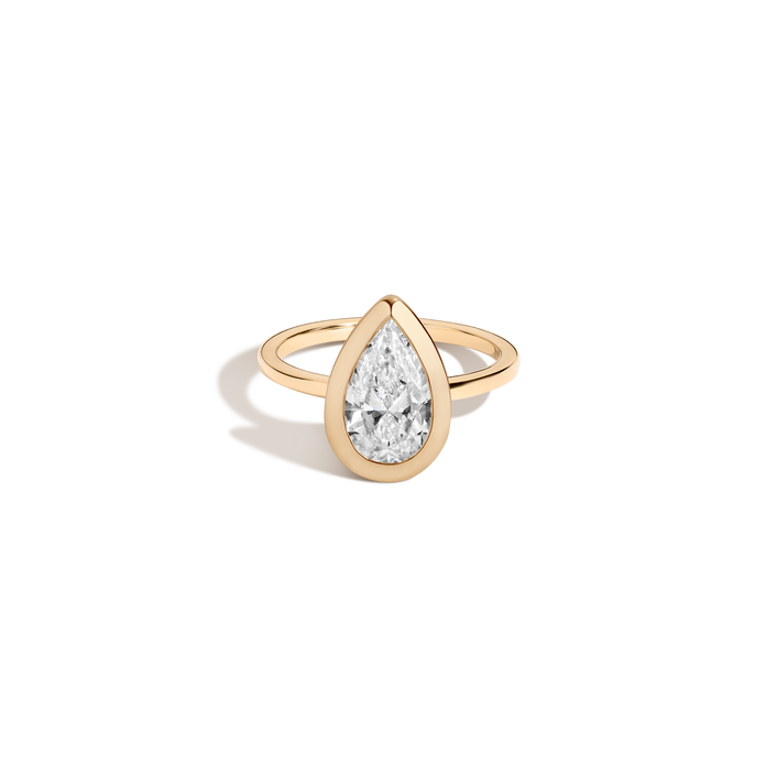2ct Pear Lab Grown Diamond Bezel Ring 14k 18k Yellow Gold First