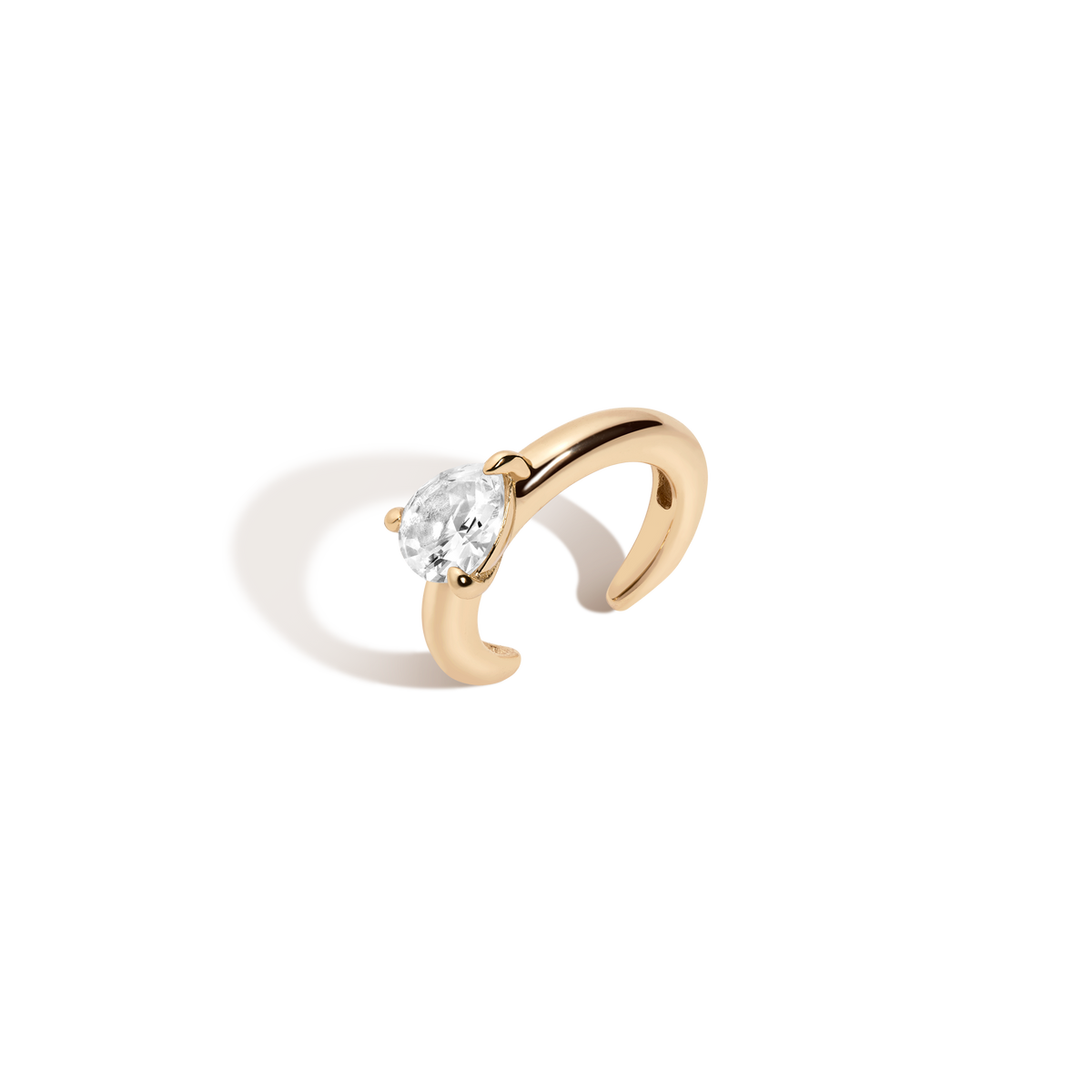 Pear Lab Grown White Sapphire Solitaire Ear Cuff Vermeil Yellow Gold First