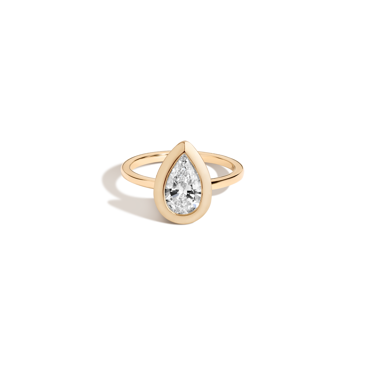 1ct Pear Lab Grown Diamond Bezel Ring 14k 18k Yellow Gold First