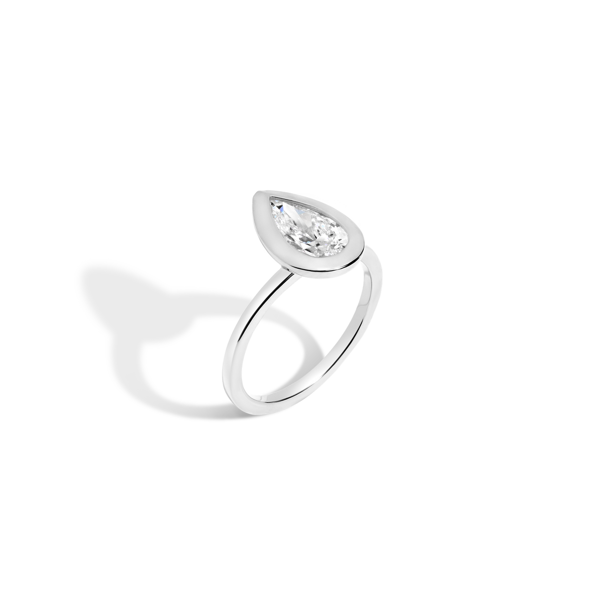 1ct Pear Lab Grown Diamond Bezel Ring 14k 18k Platinum White Gold