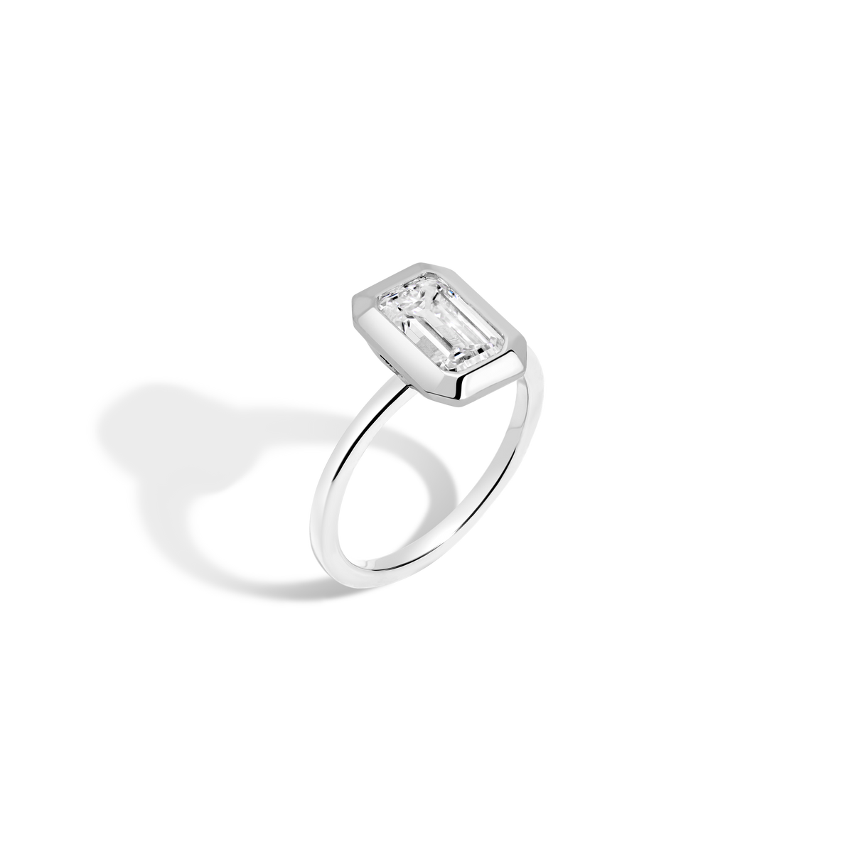 1ct Emerald Lab Grown Diamond Bezel Ring 14k 18k Platinum White Gold