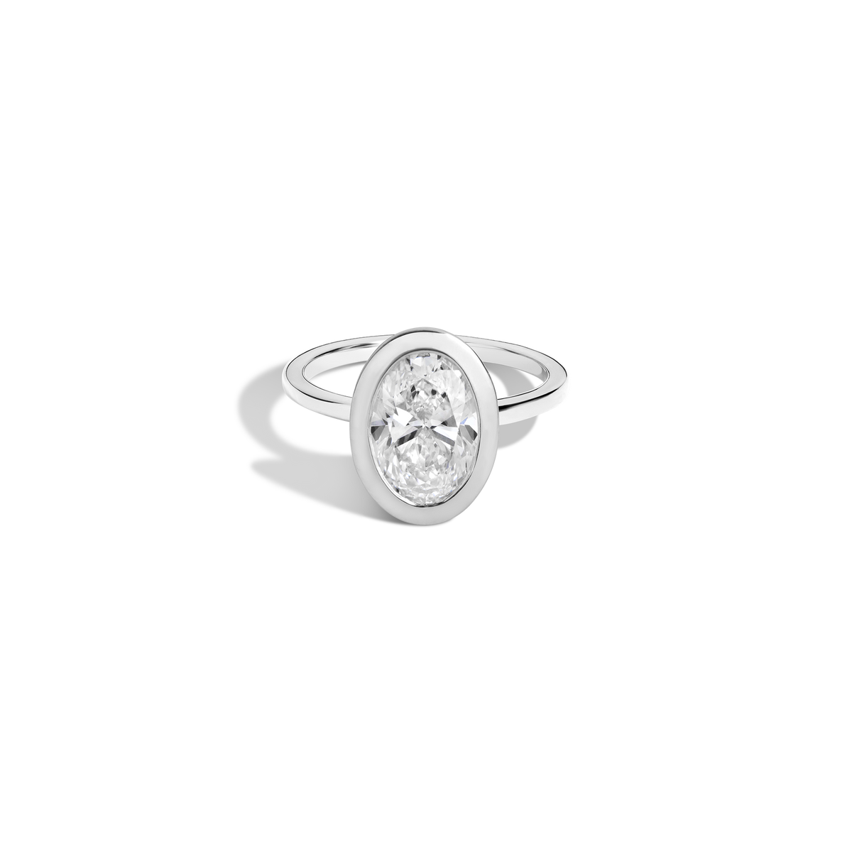 3ct Oval Lab Grown Diamond Bezel Ring 14k 18k Platinum White Gold First