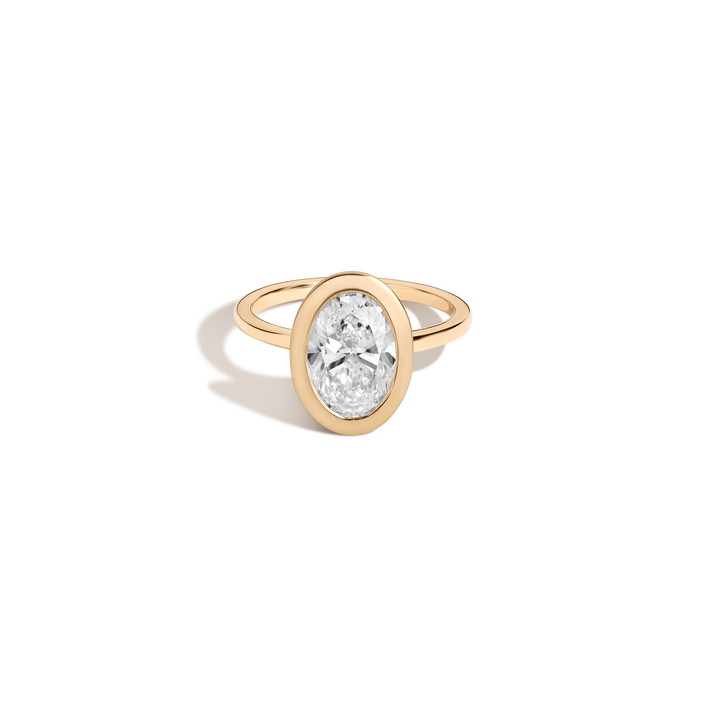 3ct Oval Lab Grown Diamond Bezel Ring 14k 18k Yellow Gold First