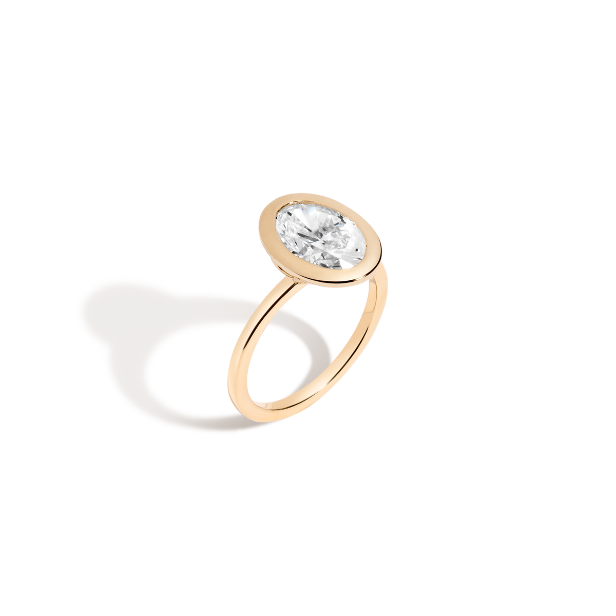 3ct Oval Lab Grown Diamond Bezel Ring 14k 18k Yellow Gold 