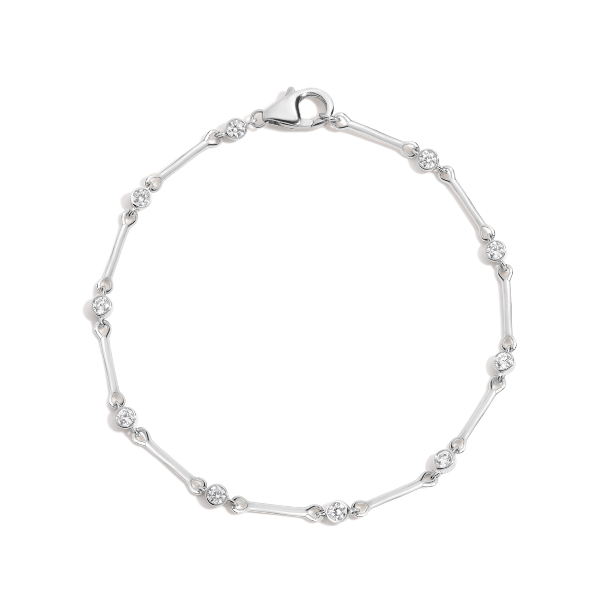 0.5ct Lab Grown Diamond Bezel Bar Chain Bracelet 14k White Gold 6.5in 7in 7.5 First