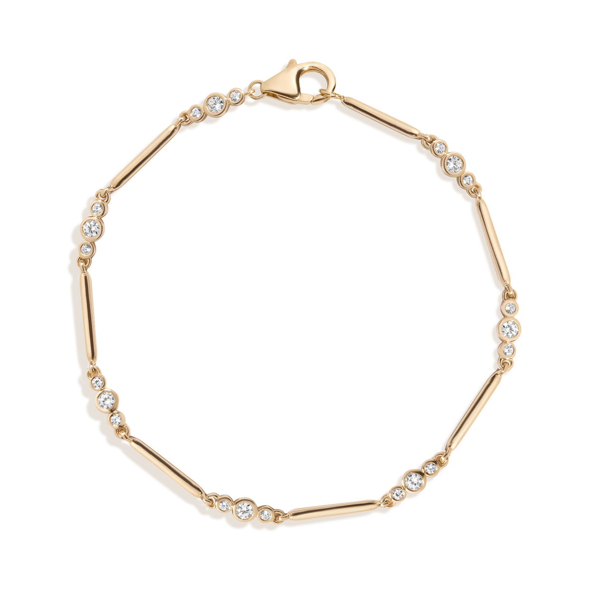 0.5ct Lab Grown Diamond Triple Bezel Bar Chain Bracelet 14k Yellow Gold 6.5in 7in 7.5 First