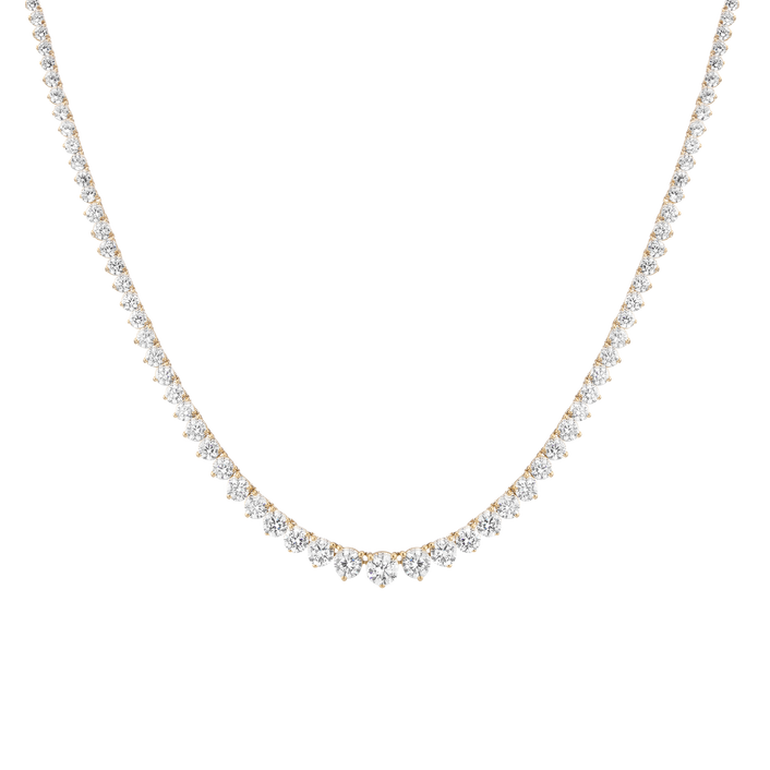 5ct Three-Prong Lab Grown Diamond Graduated Tennis Necklace 14k Yellow Gold 16in 18in First