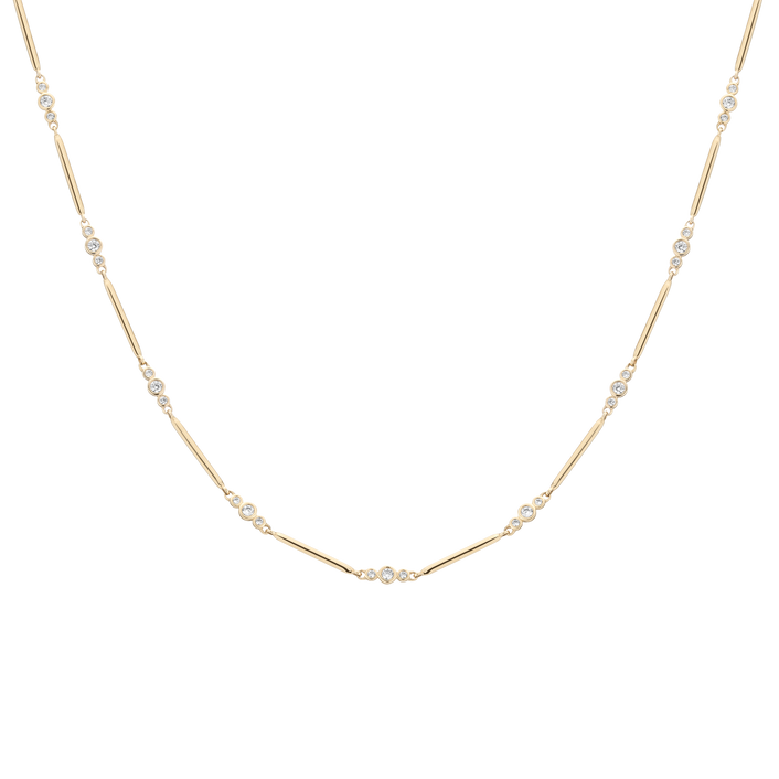 1ct Lab Grown Diamond Triple Bezel Bar Chain Necklace 14k Yellow Gold 16in 18in First