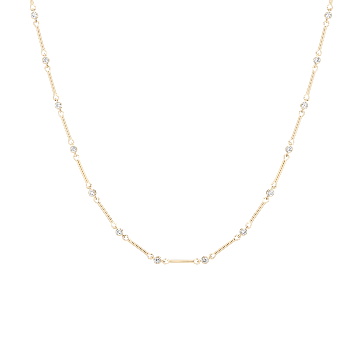 1ct Lab Grown Diamond Bezel Bar Chain Necklace 14k Yellow Gold 16in 18in First