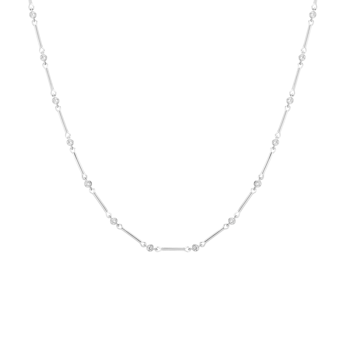 1ct Lab Grown Diamond Bezel Bar Chain Necklace 14k White Gold 16in 18in First
