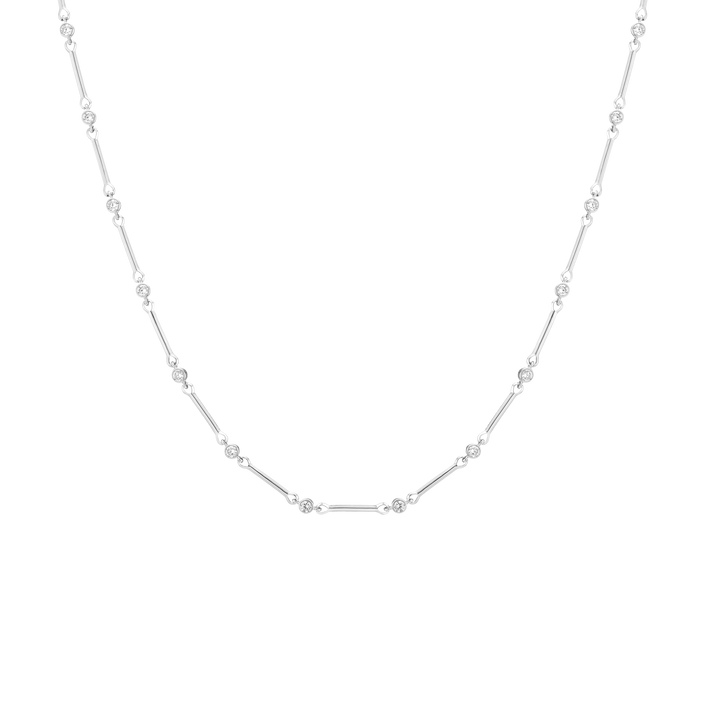 1ct Lab Grown Diamond Bezel Bar Chain Necklace 14k White Gold 16in 18in First