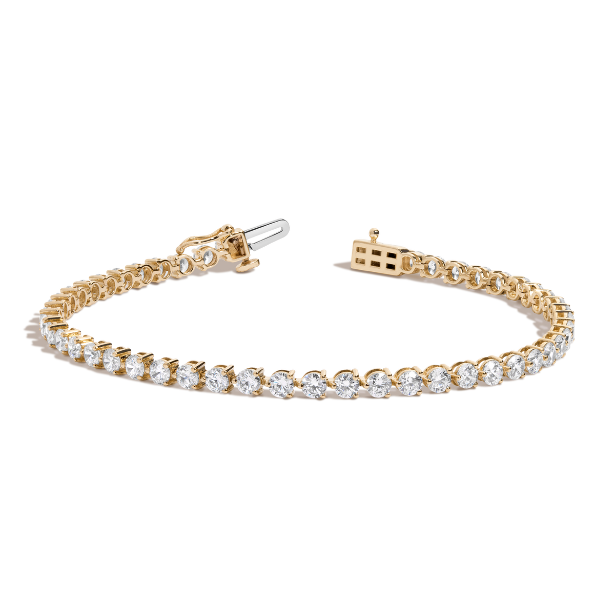 5ct Three-Prong Lab Grown Diamond Tennis Bracelet 14k Yellow Gold 6in 6.5in 7in 7.5in First