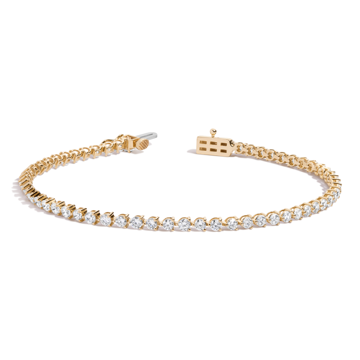 3ct Three-Prong Lab Grown Diamond Tennis Bracelet 14k Yellow Gold 6in 6.5in 7in 7.5in First