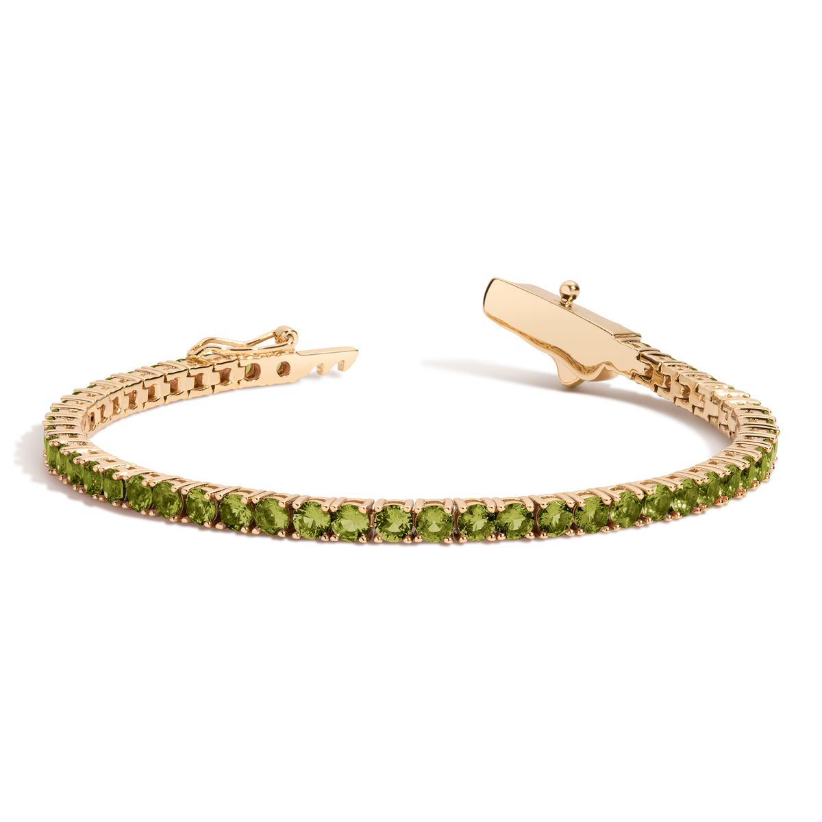 Lab Grown Green Peridot Tennis Bracelet Vermeil Yellow Gold 6.5in 7in First