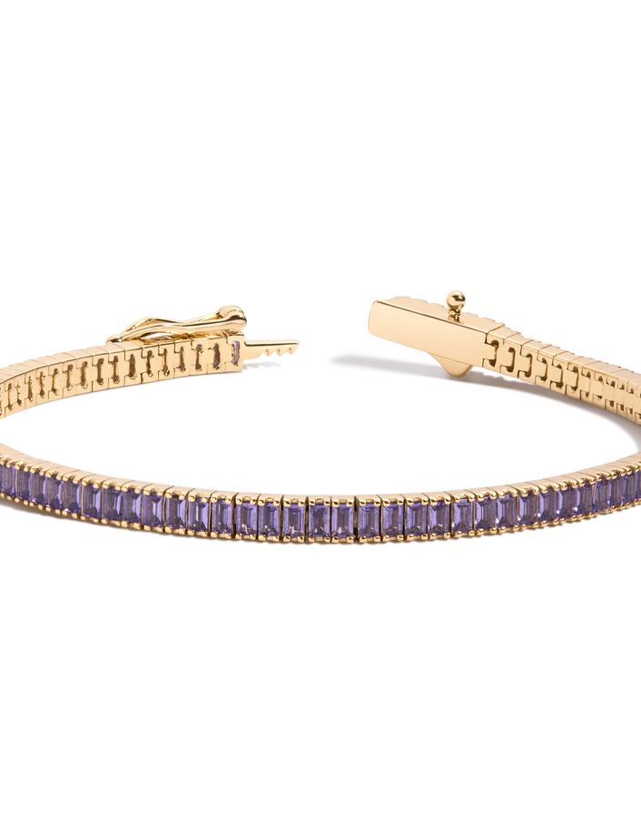 Lab Grown Amethyst Baguette Tennis Bracelet Vermeil Yellow Gold 6.5in 7in First
