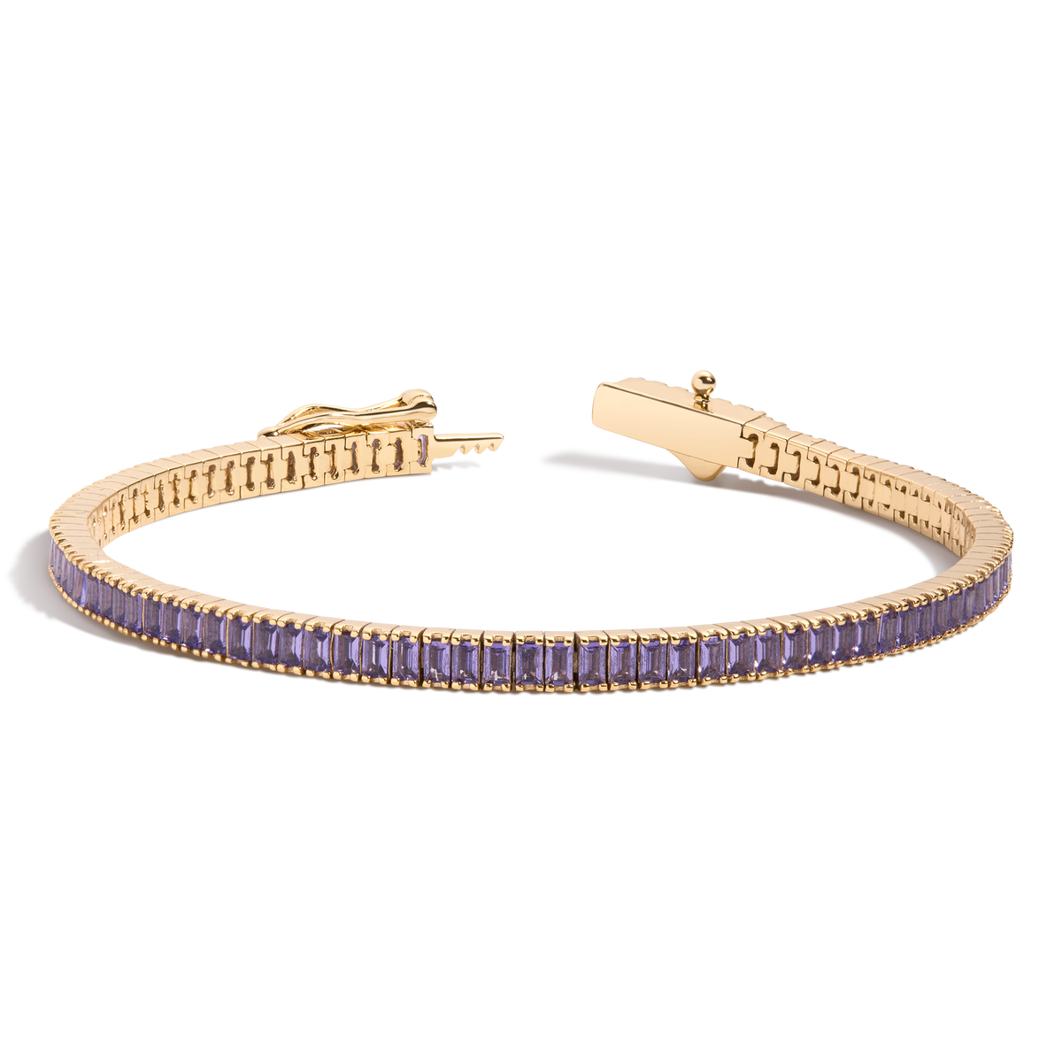 Lab Grown Amethyst Baguette Tennis Bracelet Vermeil Yellow Gold 6.5in 7in First