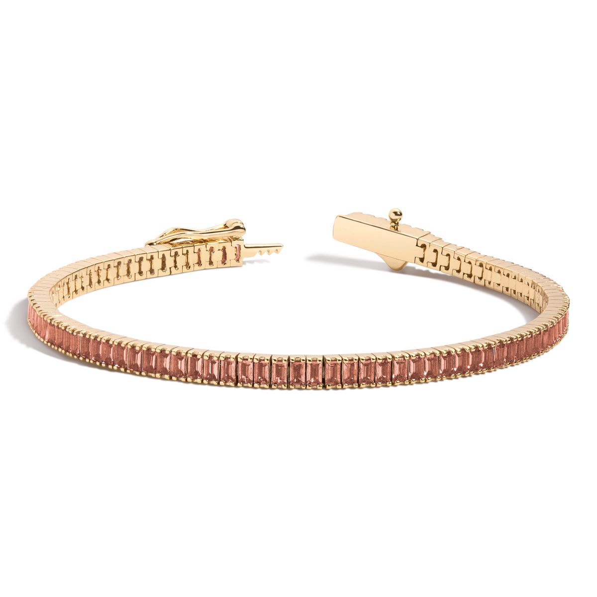 Lab Grown Sunstone Baguette Tennis Bracelet Vermeil Yellow Gold 6.5in 7in First