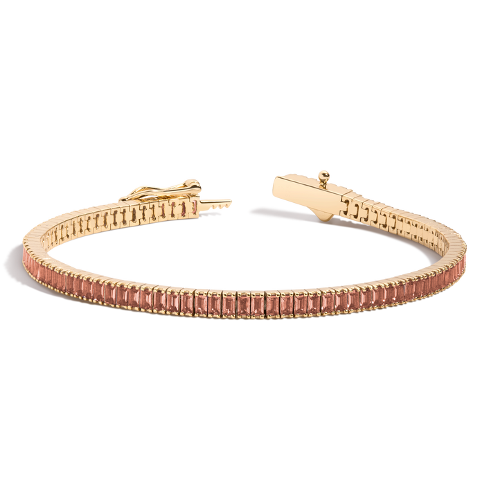 Lab Grown Sunstone Baguette Tennis Bracelet Vermeil Yellow Gold 6.5in 7in First