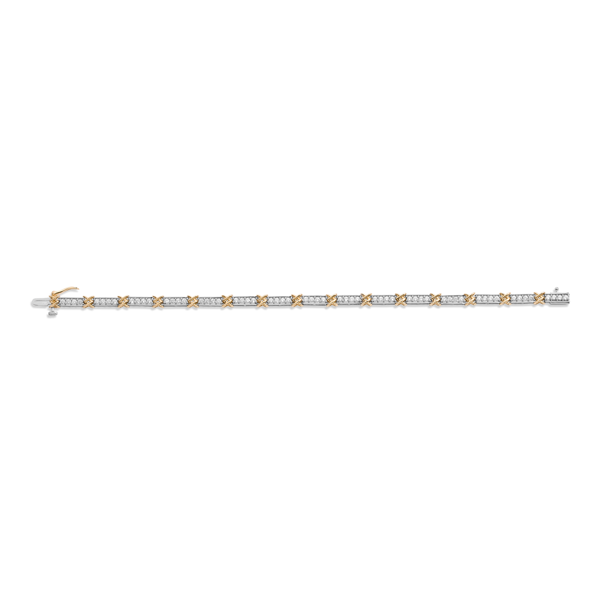 Lab Grown Diamond X Tennis Bracelet 14k Yellow / White Gold 6in 6.5in 7in