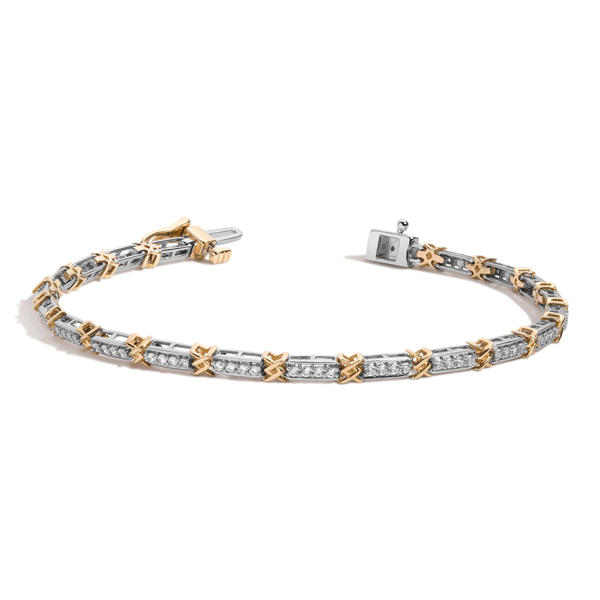 Mini Lab Grown Diamond X Tennis Bracelet 14k Yellow / White Gold 6in 6.5in 7in First