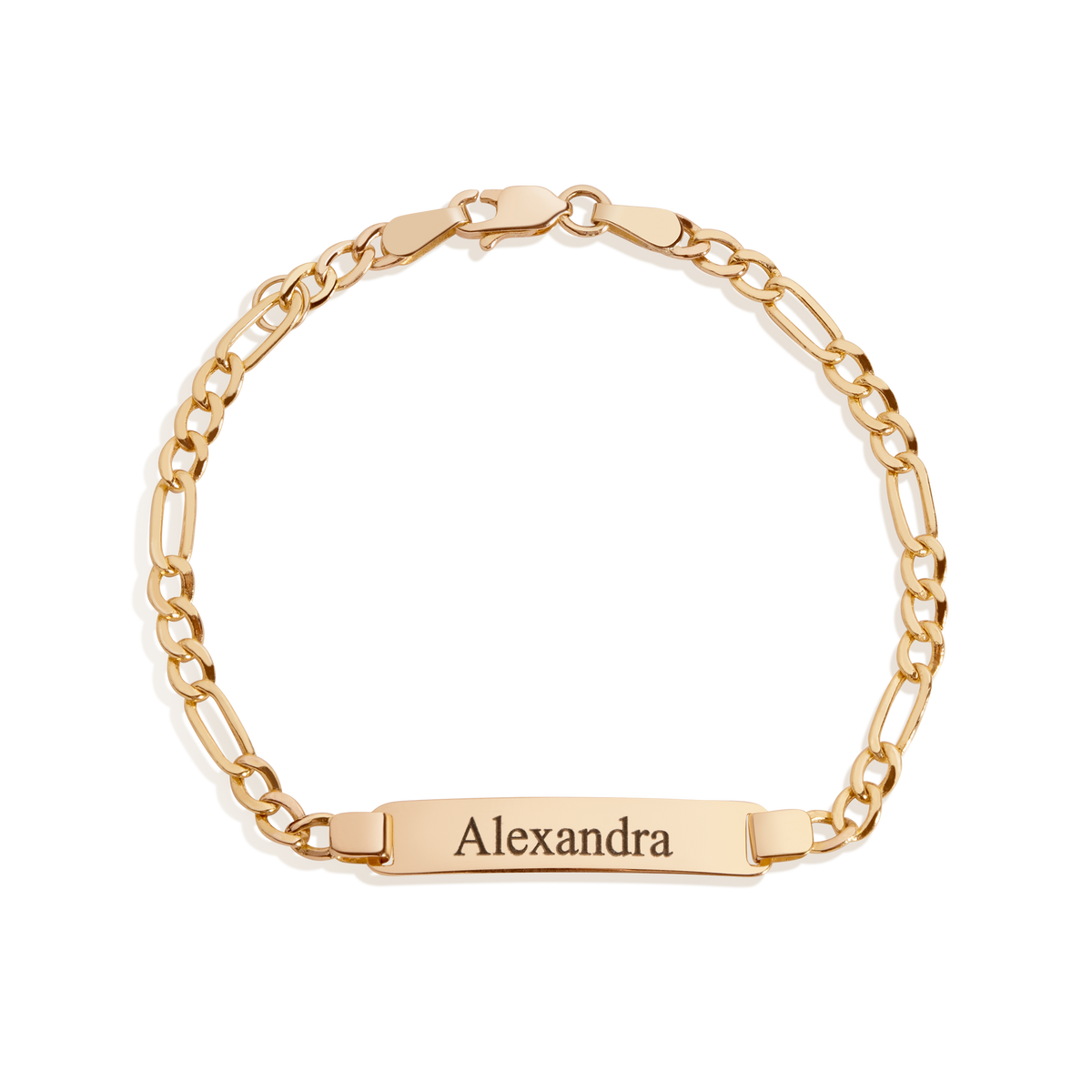 Baby ID Figaro Chain Bracelet 14k Yellow Gold 4.5in 5in 5.5in