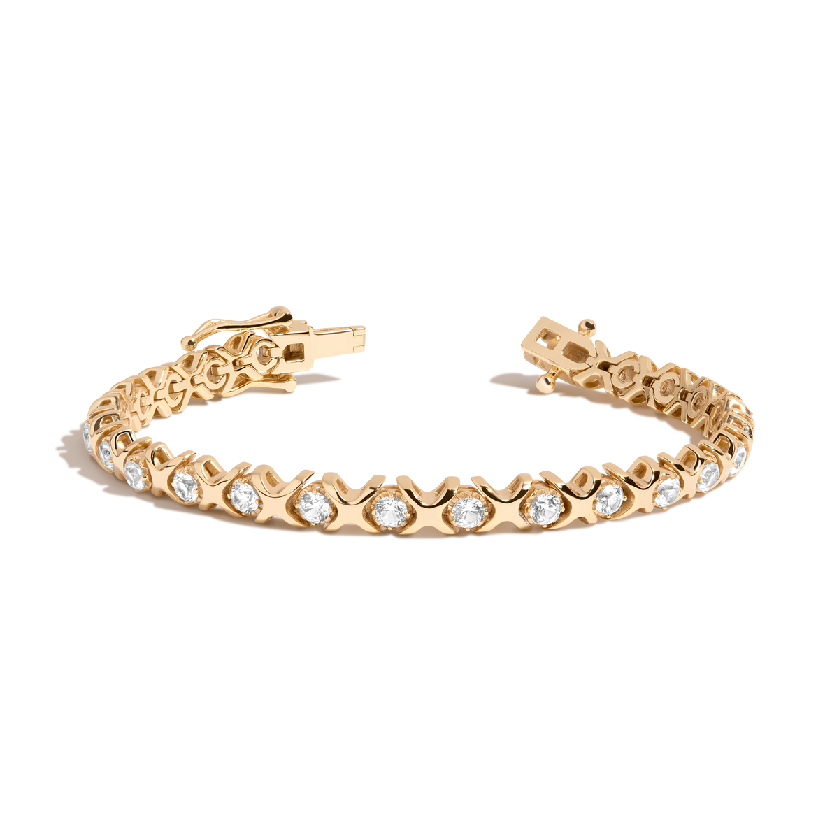 Bold Lab Grown White Sapphire Vintage X Tennis Bracelet Vermeil Yellow Gold 6in 6.5in 7in 7.5in First
