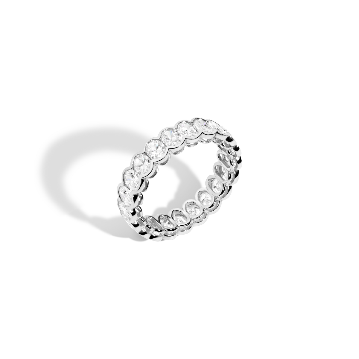 Oval Lab Grown Diamond Semi-Bezel Eternity Ring 14k 18k White Gold