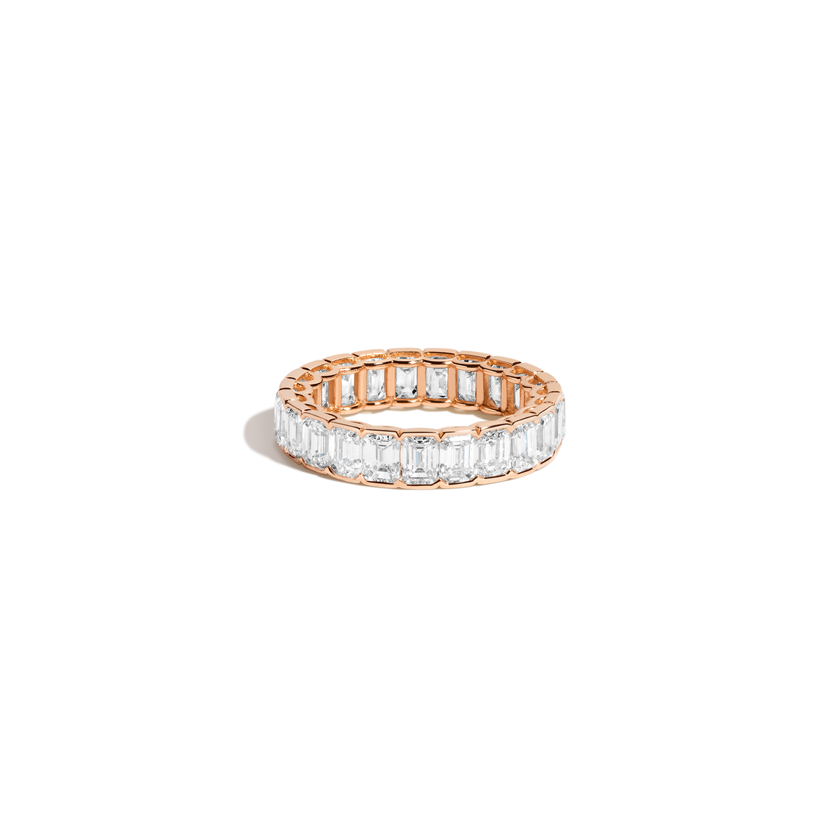 Emerald Lab Grown Diamond Semi-Bezel Eternity Ring 14k 18k Rose Gold First