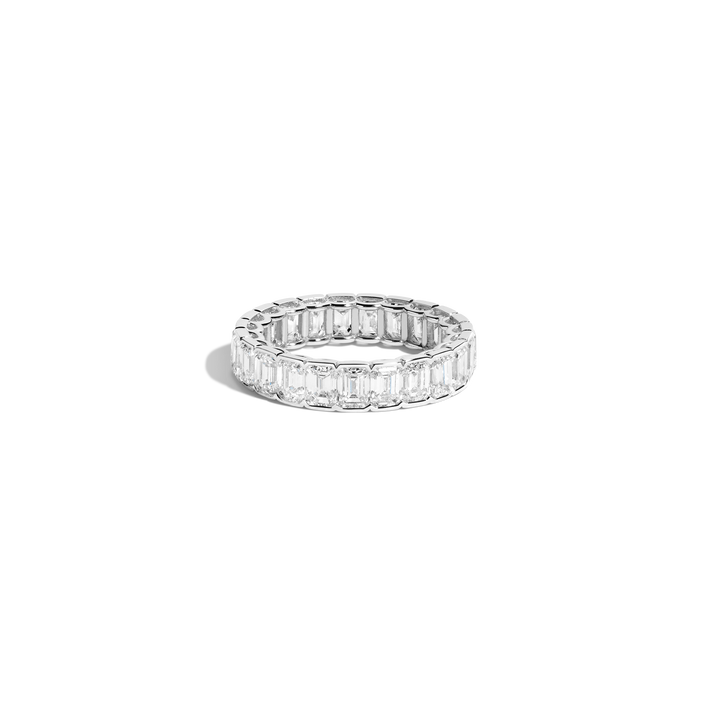 Emerald Lab Grown Diamond Semi-Bezel Eternity Ring 14k 18k White Gold First